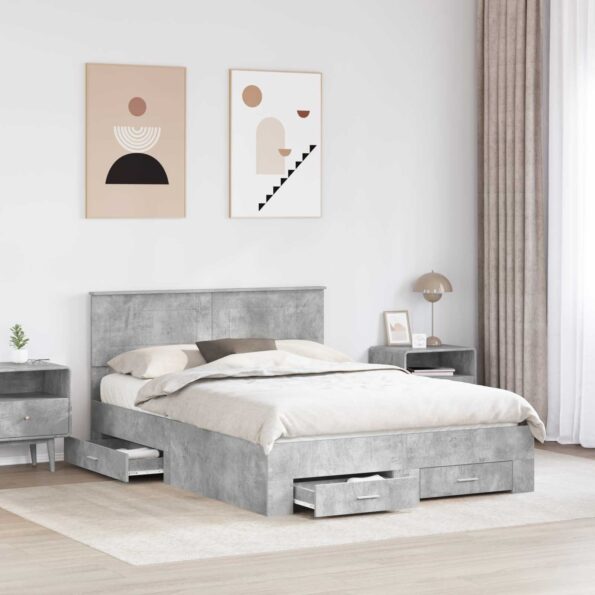 vidaXL Rám postele Betónová šedá 140 x 200 cm Kompozitné drevo – Obrázok 3