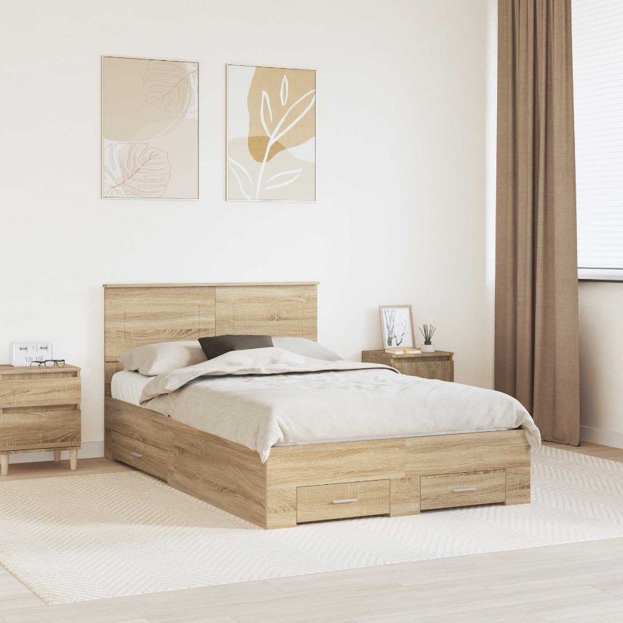 3408274_1.jpg vidaXL Rám postele Sonoma dub 135 x 190 cm Kompozitné drevo – Obrázok 1