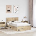vidaXL Rám postele Sonoma dub 135 x 190 cm Kompozitné drevo – Obrázok 3
