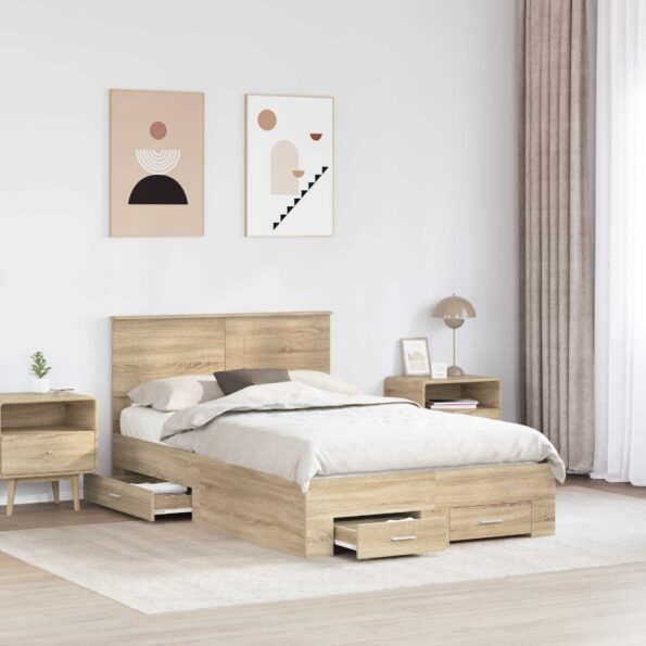vidaXL Rám postele Sonoma dub 135 x 190 cm Kompozitné drevo – Obrázok 3