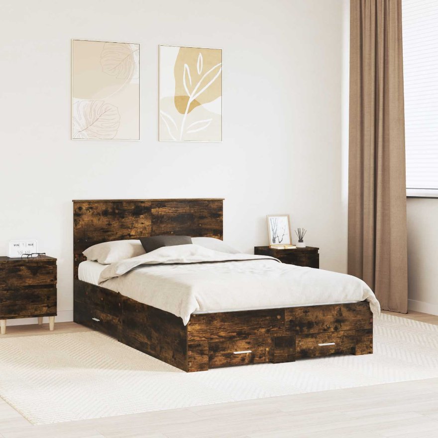 3408276_1.jpg vidaXL Rám postele Dymová dub 135 x 190 cm Kompozitné drevo – Obrázok 1