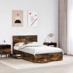vidaXL Rám postele Dymová dub 135 x 190 cm Kompozitné drevo – Obrázok 3