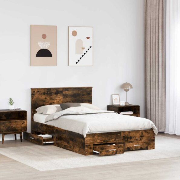vidaXL Rám postele Dymová dub 135 x 190 cm Kompozitné drevo – Obrázok 3