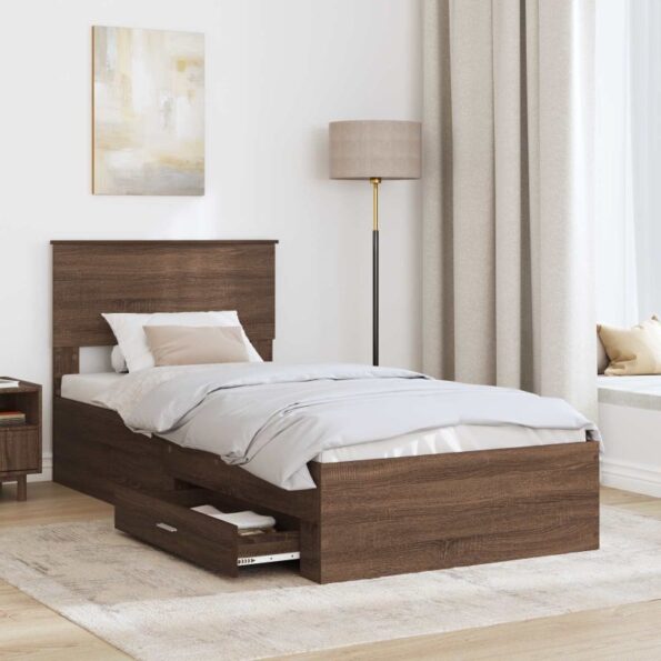 vidaXL Rám postele Hnedý dub a striebro 100 x 200 cm Kompozitné drevo – Obrázok 3