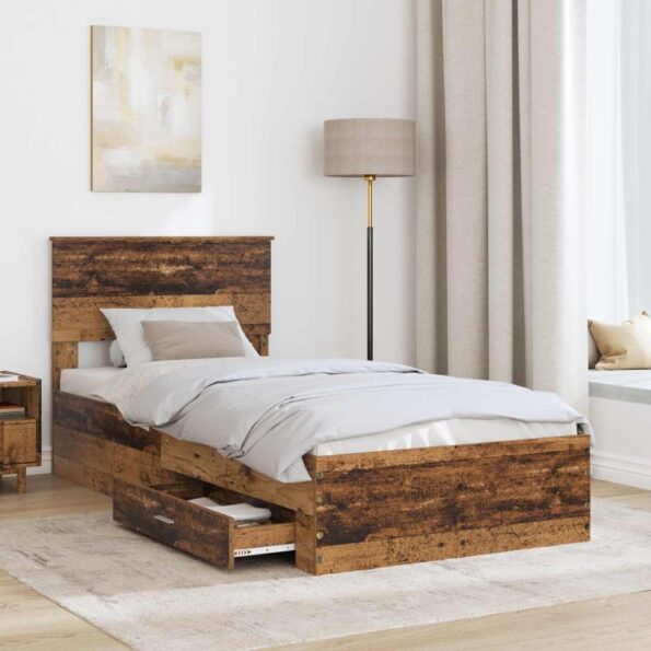 vidaXL Rám postele Staré drevo 90 x 200 cm Kompozitné drevo – Obrázok 3