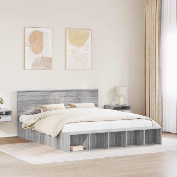 vidaXL Rám postele Sivý Sonoma 200 x 200 cm Kompozitné drevo – Obrázok 3