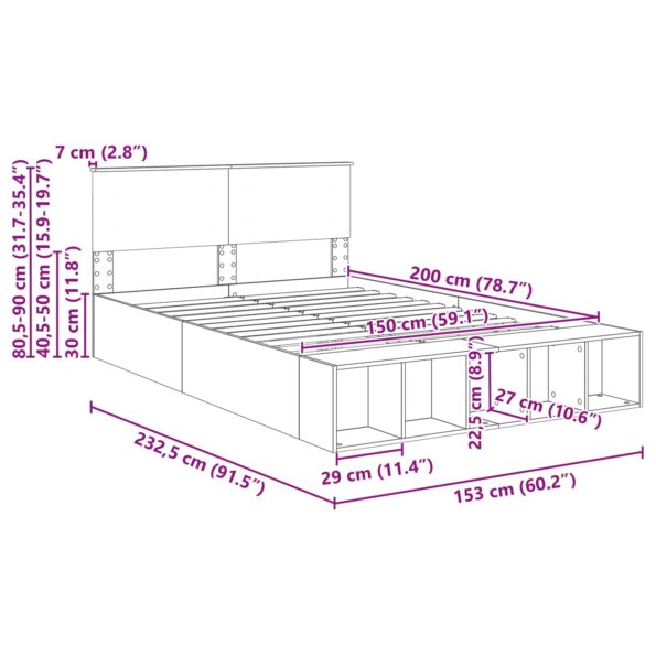 vidaXL Rám postele Sivý Sonoma 150 x 200 cm Kompozitné drevo – Obrázok 13