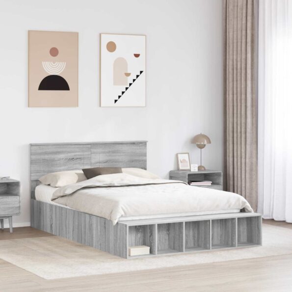 vidaXL Rám postele Sivý Sonoma 140 x 190 cm Kompozitné drevo – Obrázok 3