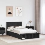 vidaXL Rám postele s poličkou Čierna 135 x 190 cm Kompozitné drevo – Obrázok 3
