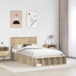 vidaXL Rám postele s poličkou Sonoma dub 120 x 200 cm Kompozitné drevo – Obrázok 3