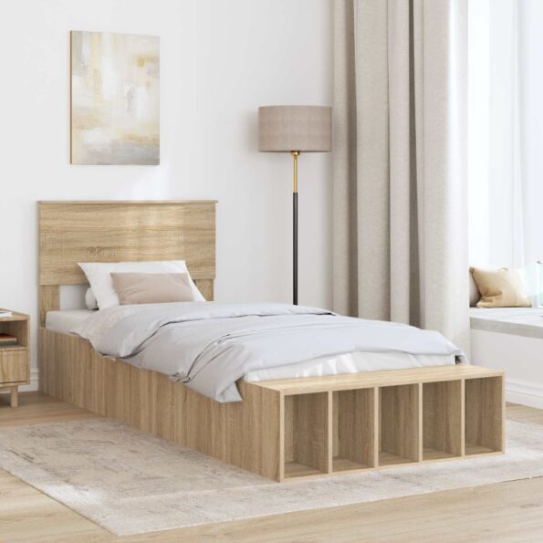 vidaXL Rám postele s poličkou Sonoma dub 100 x 200 cm Kompozitné drevo – Obrázok 3