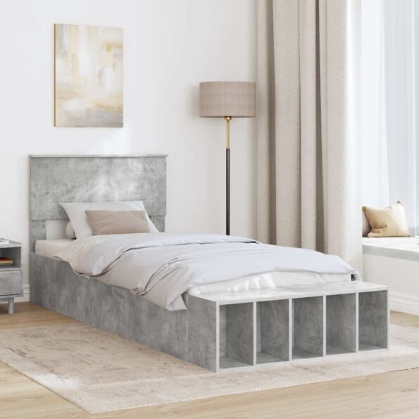 vidaXL Rám postele Betónová šedá 90 x 200 cm Kompozitné drevo – Obrázok 3