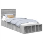 vidaXL Rám postele s poličkou Sivý Sonoma 90 x 190 cm Kompozitné drevo – Obrázok 2