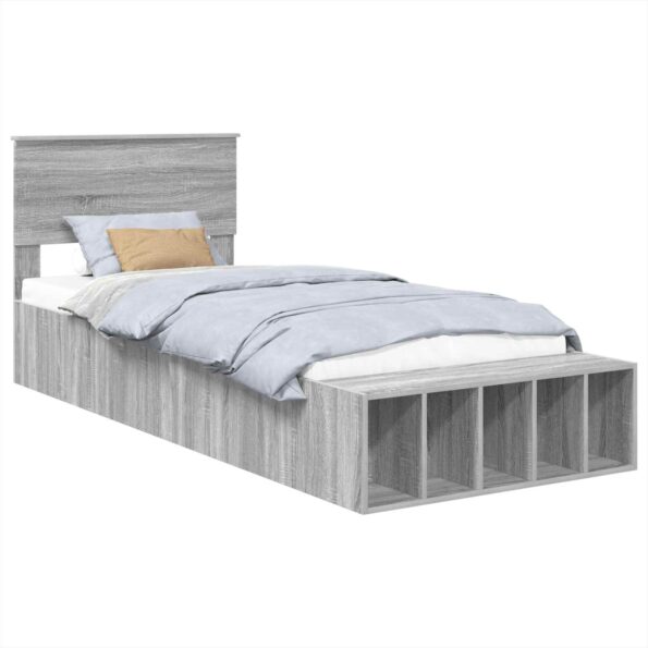 vidaXL Rám postele s poličkou Sivý Sonoma 90 x 190 cm Kompozitné drevo – Obrázok 2