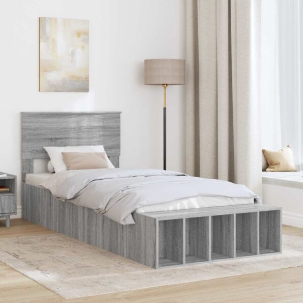 vidaXL Rám postele s poličkou Sivý Sonoma 75 x 190 cm Kompozitné drevo – Obrázok 3