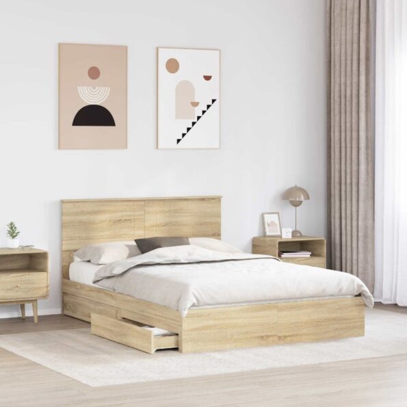 vidaXL Úložná posteľ Sonoma dub 160 x 200 cm Kompozitné drevo – Obrázok 3