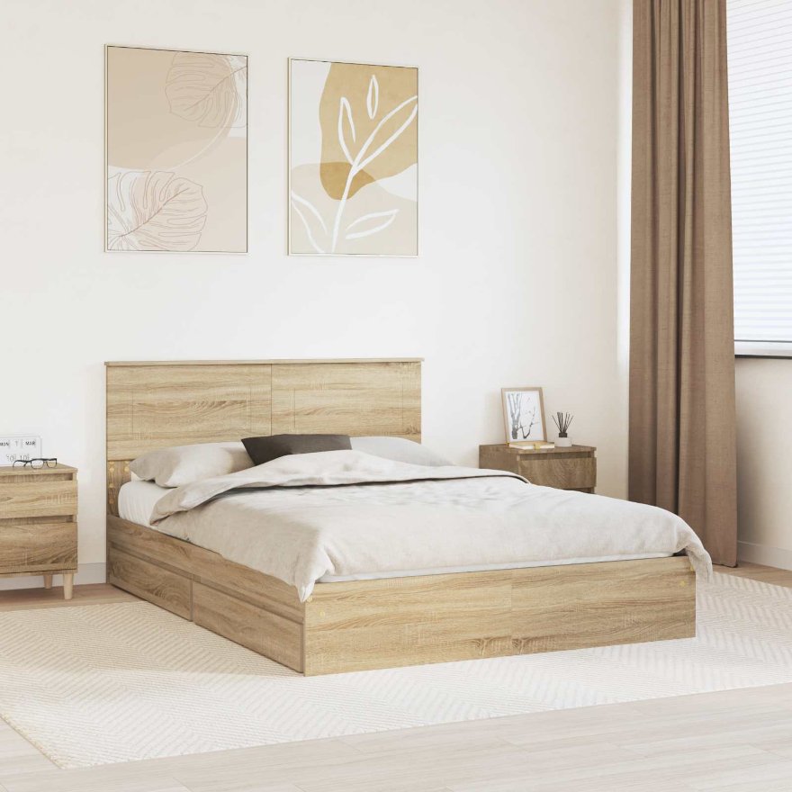 3408454_1.jpg vidaXL Úložná posteľ Sonoma dub 140 x 190 cm Kompozitné drevo – Obrázok 1
