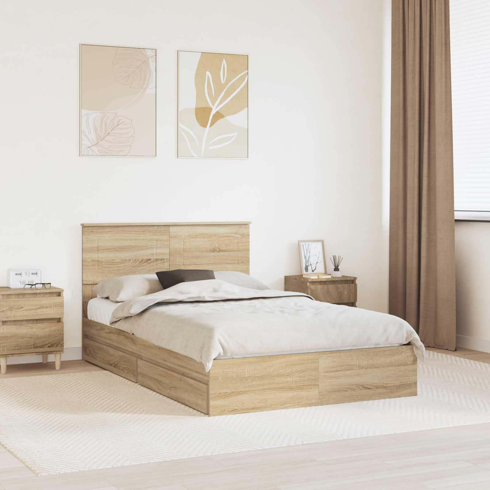 3408468_1.jpg vidaXL Úložná posteľ Sonoma dub 135 x 190 cm Kompozitné drevo – Obrázok 1