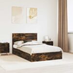 vidaXL Úložná posteľ Dymová dub 135 x 190 cm Kompozitné drevo
