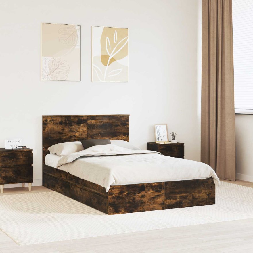 3408470_1.jpg vidaXL Úložná posteľ Dymová dub 135 x 190 cm Kompozitné drevo – Obrázok 1