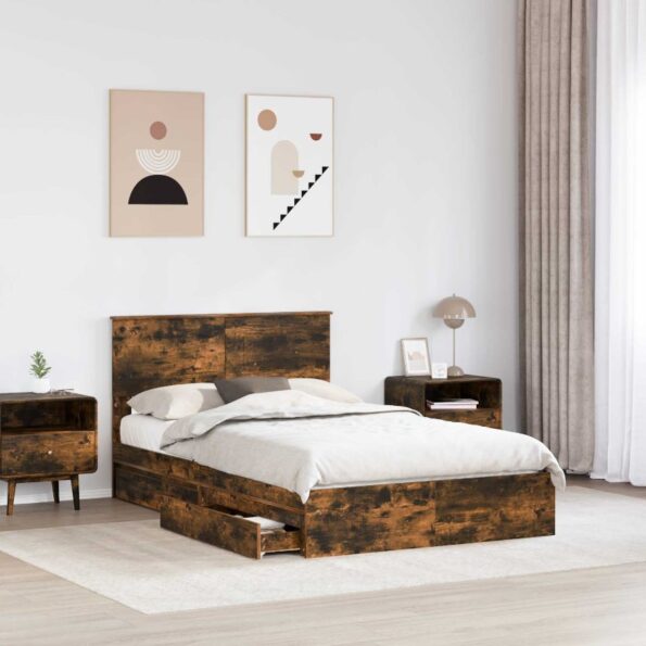vidaXL Úložná posteľ Dymová dub 135 x 190 cm Kompozitné drevo – Obrázok 3