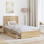 vidaXL Úložná posteľ Sonoma dub 100 x 200 cm Kompozitné drevo – Obrázok 3