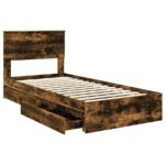 vidaXL Úložná posteľ Dymová dub 90 x 190 cm Kompozitné drevo – Obrázok 5