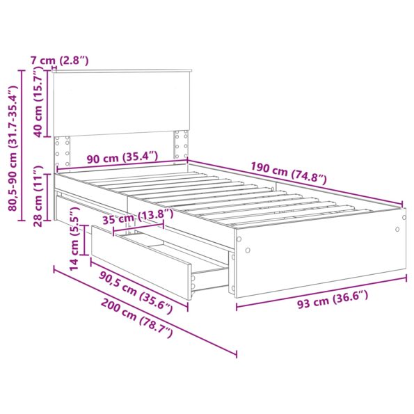 vidaXL Úložná posteľ Hnedý dub 90 x 190 cm Kompozitné drevo – Obrázok 13
