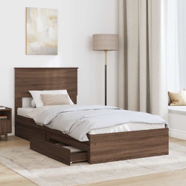 vidaXL Úložná posteľ Hnedý dub 90 x 190 cm Kompozitné drevo – Obrázok 3