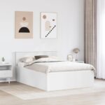 vidaXL Rám postele s čelnou doskou Biela 150 x 200 cm Kompozitné drevo – Obrázok 3