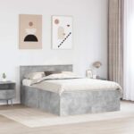 vidaXL Rám postele Betónová šedá 150 x 200 cm Kompozitné drevo – Obrázok 3