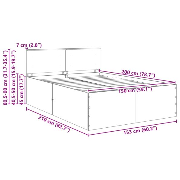 vidaXL Rám postele Sivý Sonoma 150 x 200 cm Kompozitné drevo – Obrázok 13
