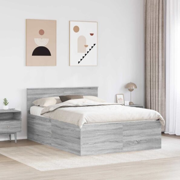 vidaXL Rám postele Sivý Sonoma 150 x 200 cm Kompozitné drevo – Obrázok 3