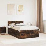 vidaXL Rám postele Dymová dub 135 x 190 cm Kompozitné drevo