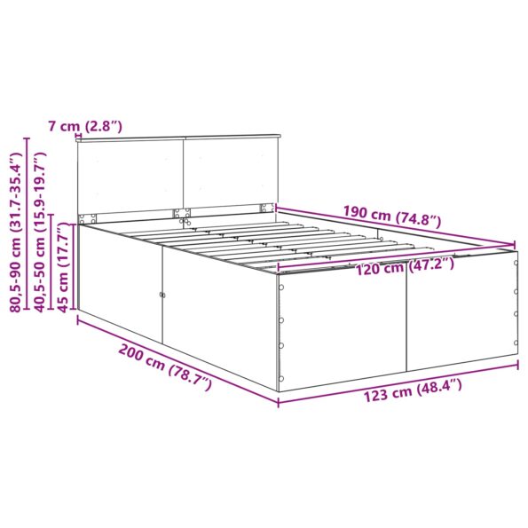 vidaXL Rám postele Dymová dub 120 x 190 cm Kompozitné drevo – Obrázok 13