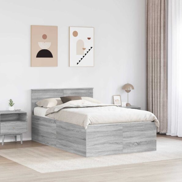 vidaXL Rám postele Sivý Sonoma 120 x 190 cm Kompozitné drevo – Obrázok 3