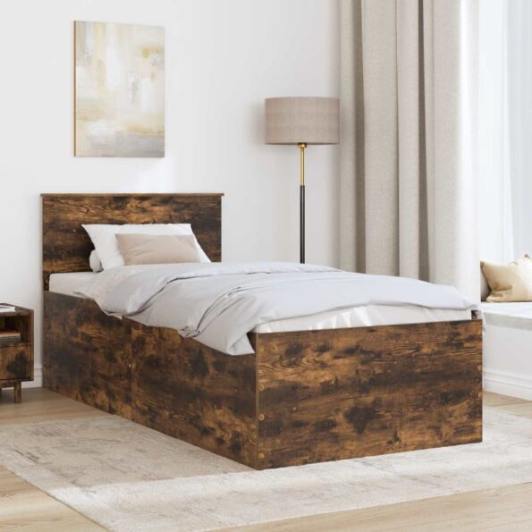 vidaXL Rám postele Dymová dub 120 x 200 cm Kompozitné drevo – Obrázok 3