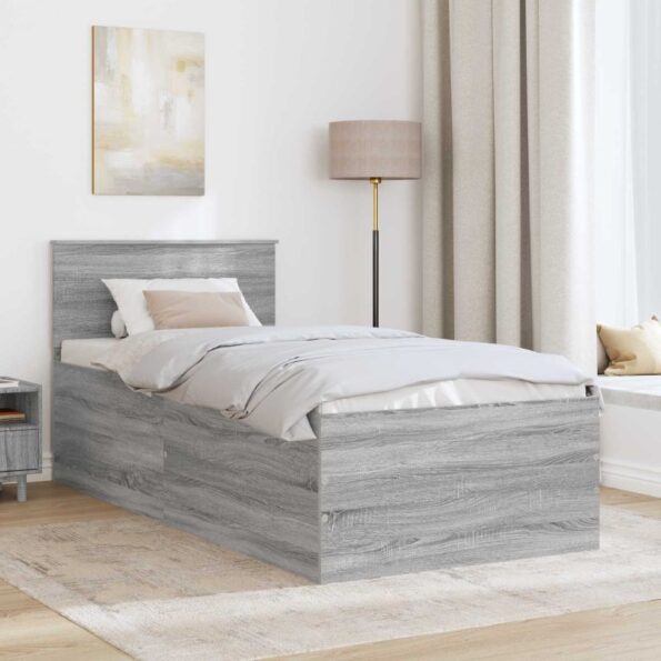 vidaXL Rám postele Sivý Sonoma 90 x 200 cm Kompozitné drevo – Obrázok 3