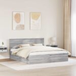 vidaXL Rám postele Sivý Sonoma 200 x 200 cm Kompozitné drevo – Obrázok 3