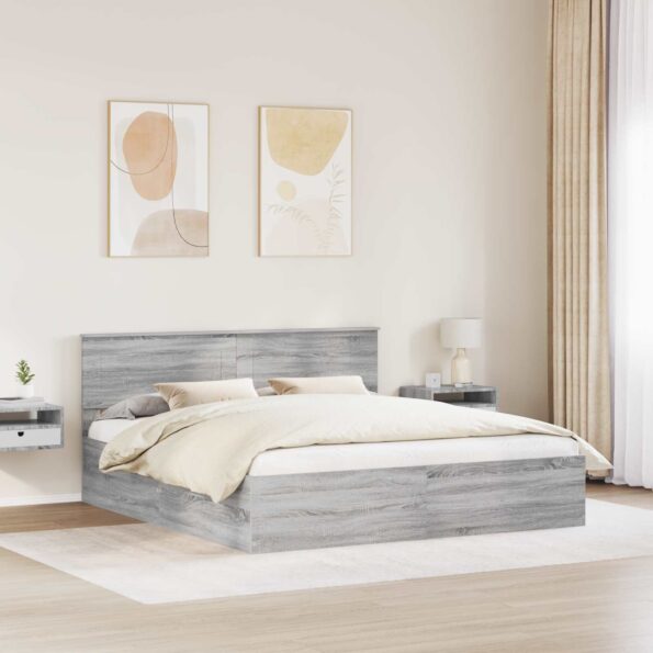 vidaXL Rám postele Sivý Sonoma 200 x 200 cm Kompozitné drevo – Obrázok 3