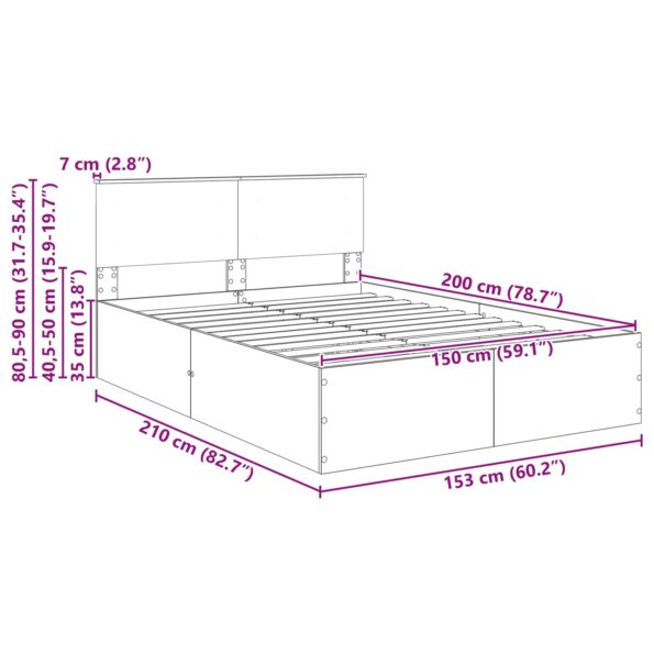 vidaXL Rám postele Betónová šedá 150 x 200 cm Kompozitné drevo – Obrázok 13