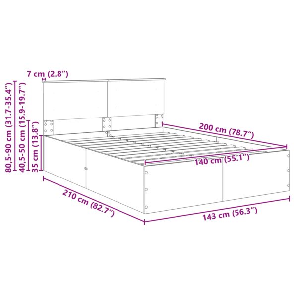 vidaXL Rám postele Sivý Sonoma 140 x 200 cm Kompozitné drevo – Obrázok 13