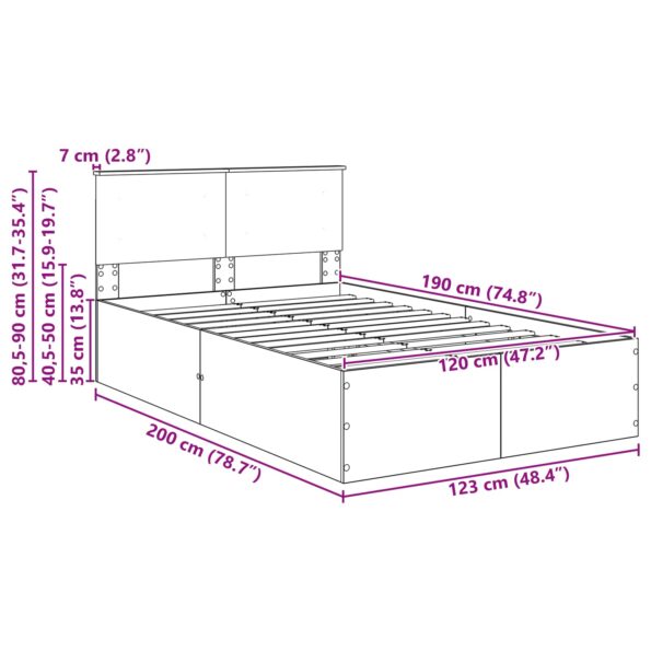 vidaXL Rám postele Dymová dub 120 x 190 cm Kompozitné drevo – Obrázok 13