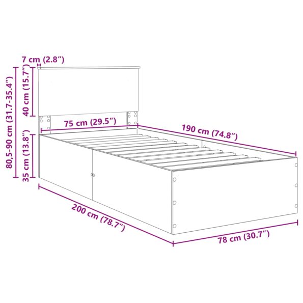 vidaXL Rám postele Dymová dub 75 x 190 cm Kompozitné drevo – Obrázok 13