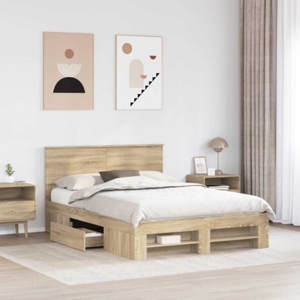 vidaXL Rám postele Sonoma dub 160 x 200 cm Kompozitné drevo – Obrázok 3