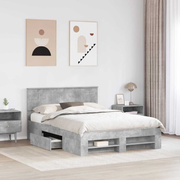 vidaXL Rám postele Betónová šedá 160 x 200 cm Kompozitné drevo – Obrázok 3