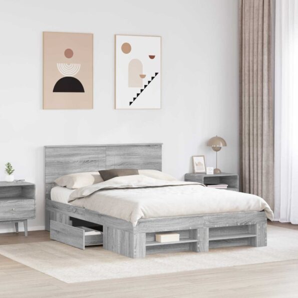 vidaXL Rám postele Sivý Sonoma 140 x 200 cm Kompozitné drevo – Obrázok 3