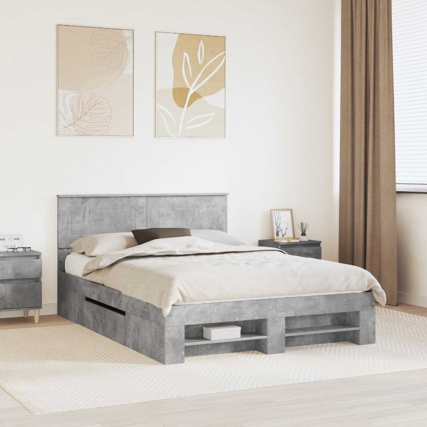 3408763_1.jpg vidaXL Rám postele Betónová šedá 140 x 200 cm Kompozitné drevo – Obrázok 1
