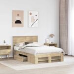 vidaXL Rám postele Sonoma dub 137 x 203 cm Kompozitné drevo – Obrázok 3