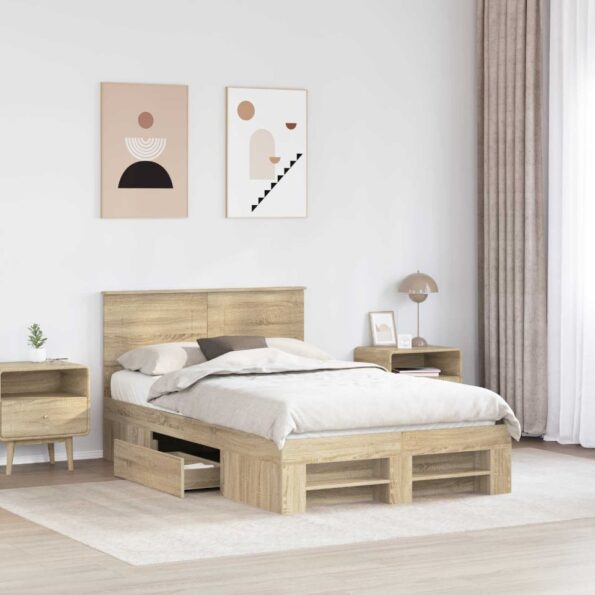 vidaXL Rám postele Sonoma dub 137 x 203 cm Kompozitné drevo – Obrázok 3